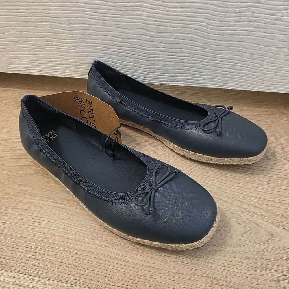 Frye and Co. Blue Leather Willow Espadrille Clean Girl‎ Bow Ballet Flats Sz 8.5M